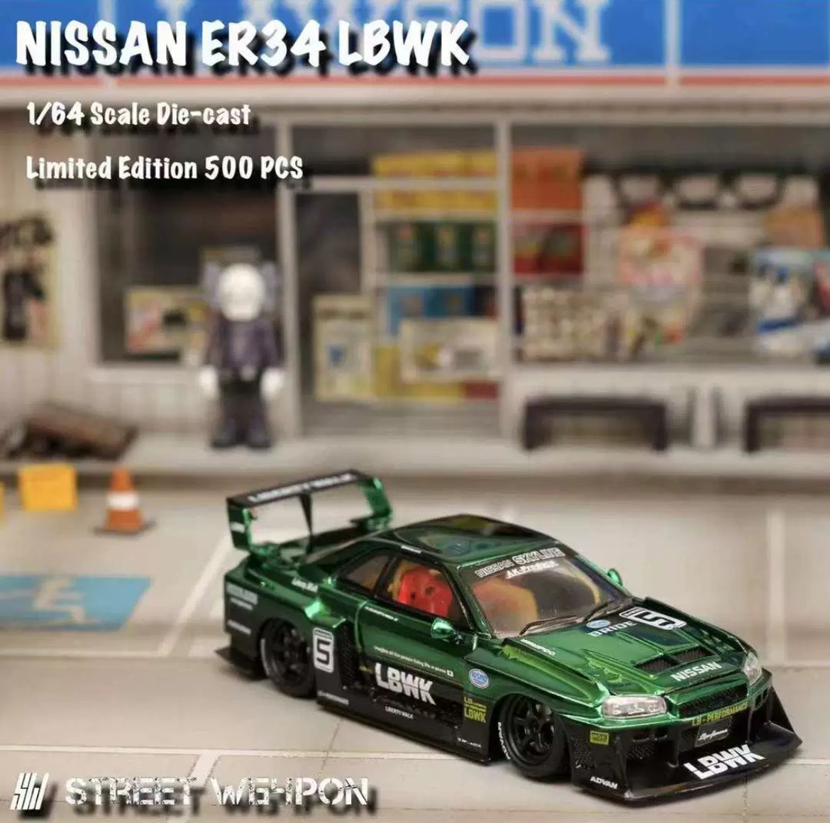 STREET WEAPON 1:64 NISSAN SKYLINE GT-R R34 LBWK - Green