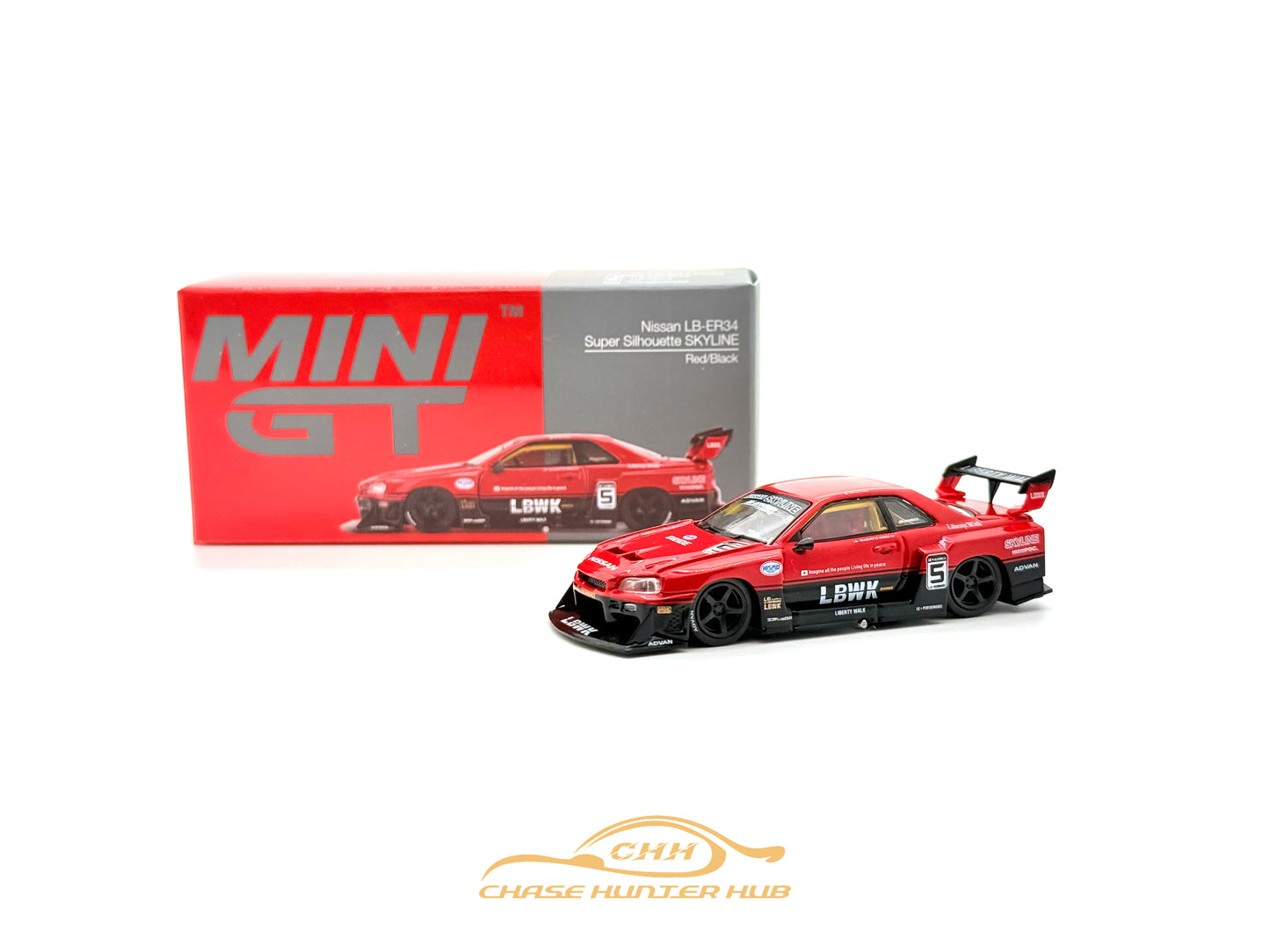 Mini GT 1:64 Nissan LB-ER34 Super Silhouette SKYLINE Red/Black #843 Blister