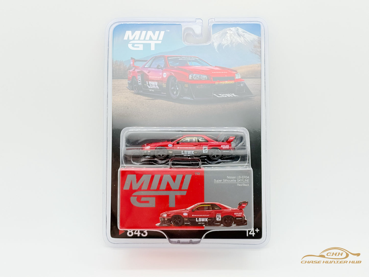 Mini GT 1:64 Nissan LB-ER34 Super Silhouette SKYLINE Red/Black #843 Blister