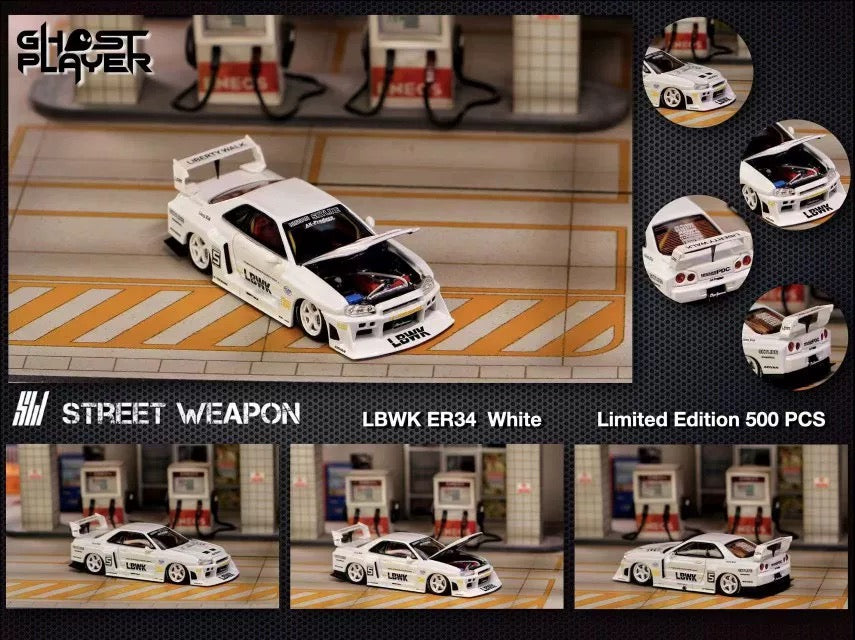STREET WEAPON 1/64 NISSAN SKYLINE GT-R R34 LBWK - White