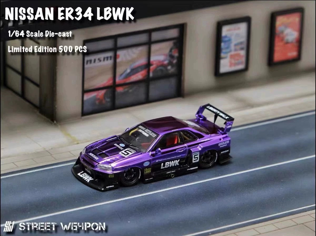 STREET WEAPON 1/64 NISSAN SKYLINE GT-R R34 LBWK - Purple