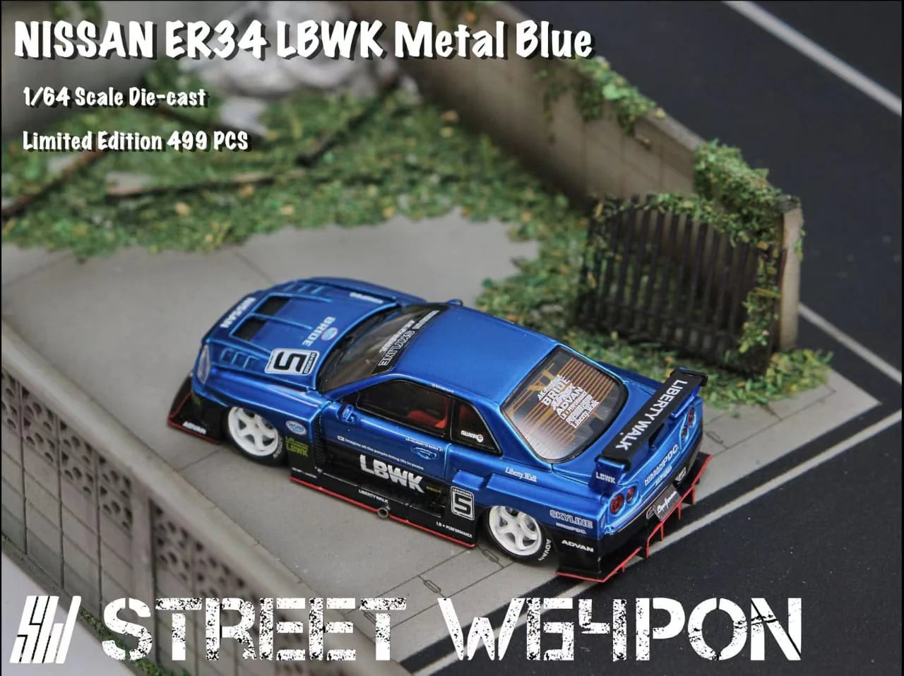 STREET WEAPON 1/64 NISSAN SKYLINE GT-R R34 LBWK - Metallic Blue