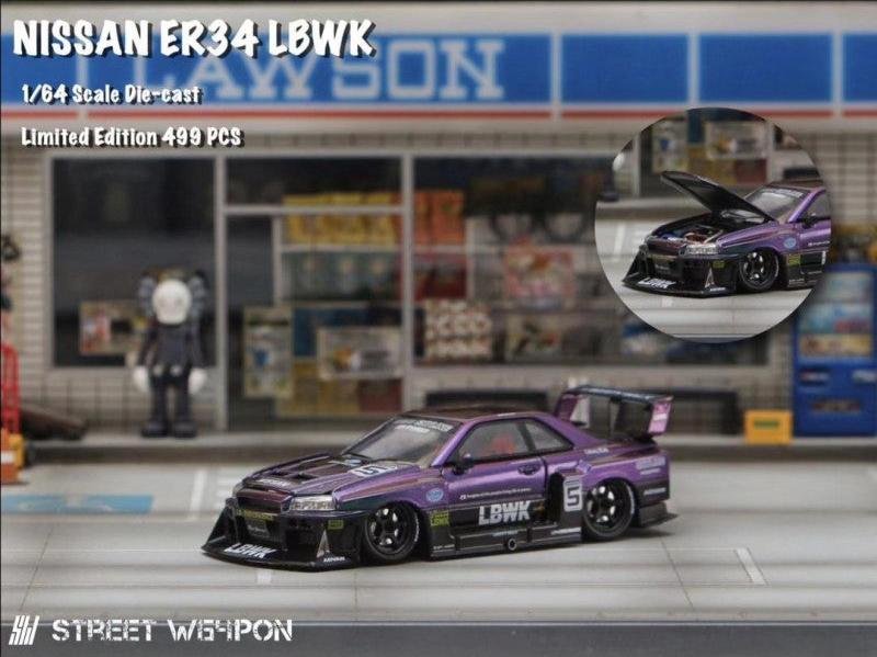 STREET WEAPON 1/64 NISSAN SKYLINE GT-R R34 LBWK - MAGIC PURPLE