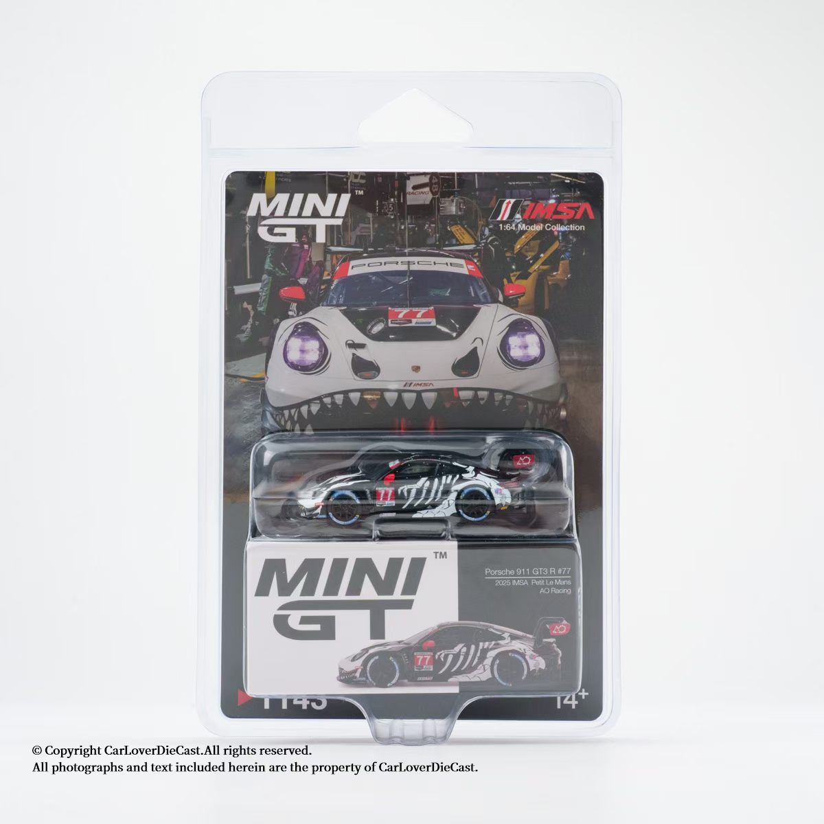 Mini GT #1143 1:64 Porsche 911 GT3 R #77 AO Racing 2025 IMSA Petit Le Mans