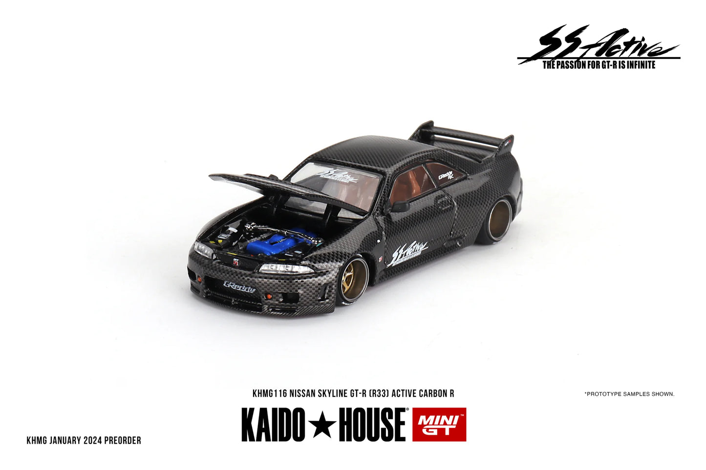 MINI GT x Kaido House #116 Nissan Skyline GT-R (R33) Active Carbon R