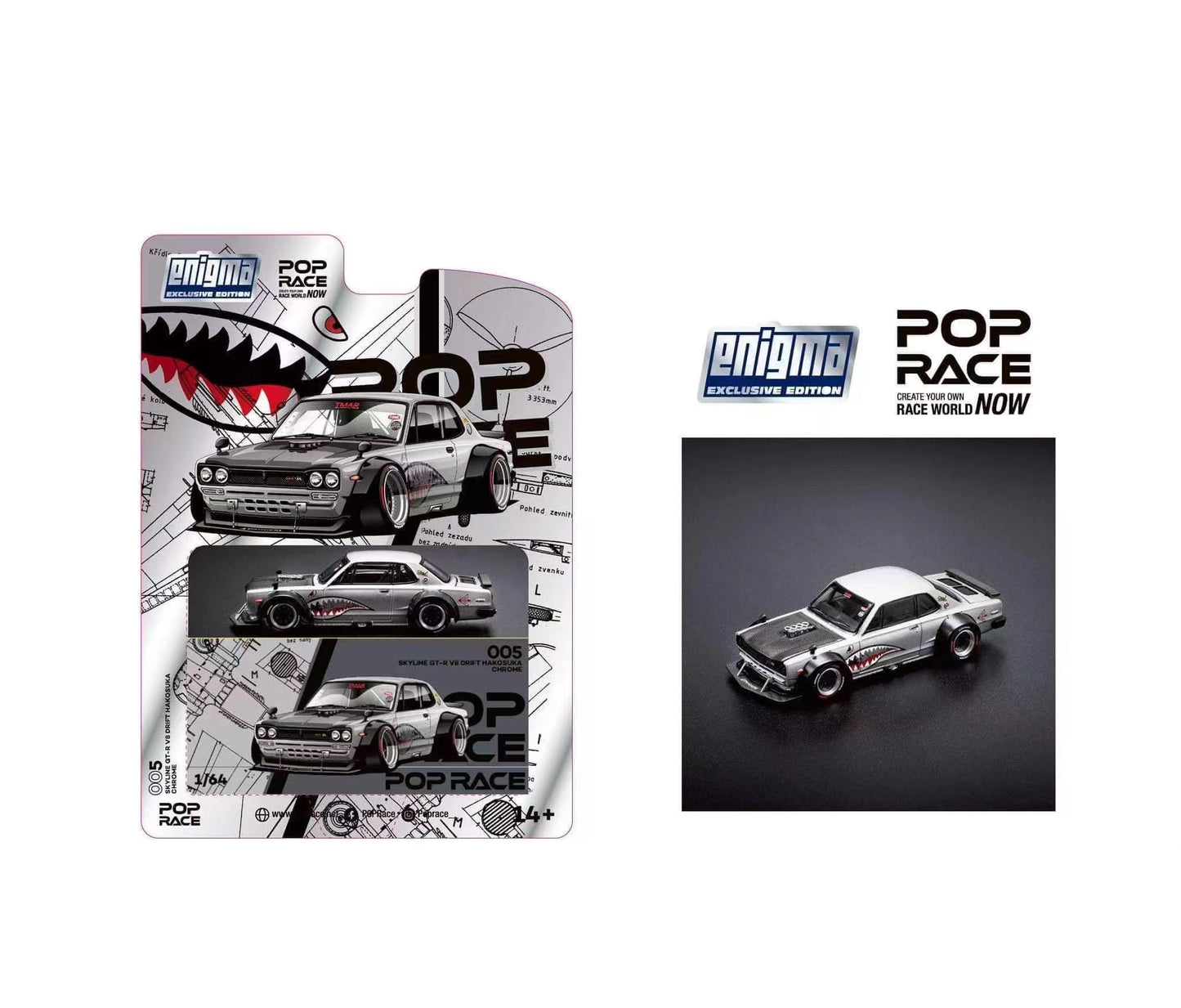 Pop Race Skyline GT-R V8 Drift Hakosuka Chrome (Carded)