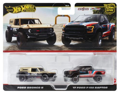 HOT WHEELS PREMIUM - FORD BRONCO R / '17 FORD F-150 RAPTOR TWIN PACK HRR77 HBL96