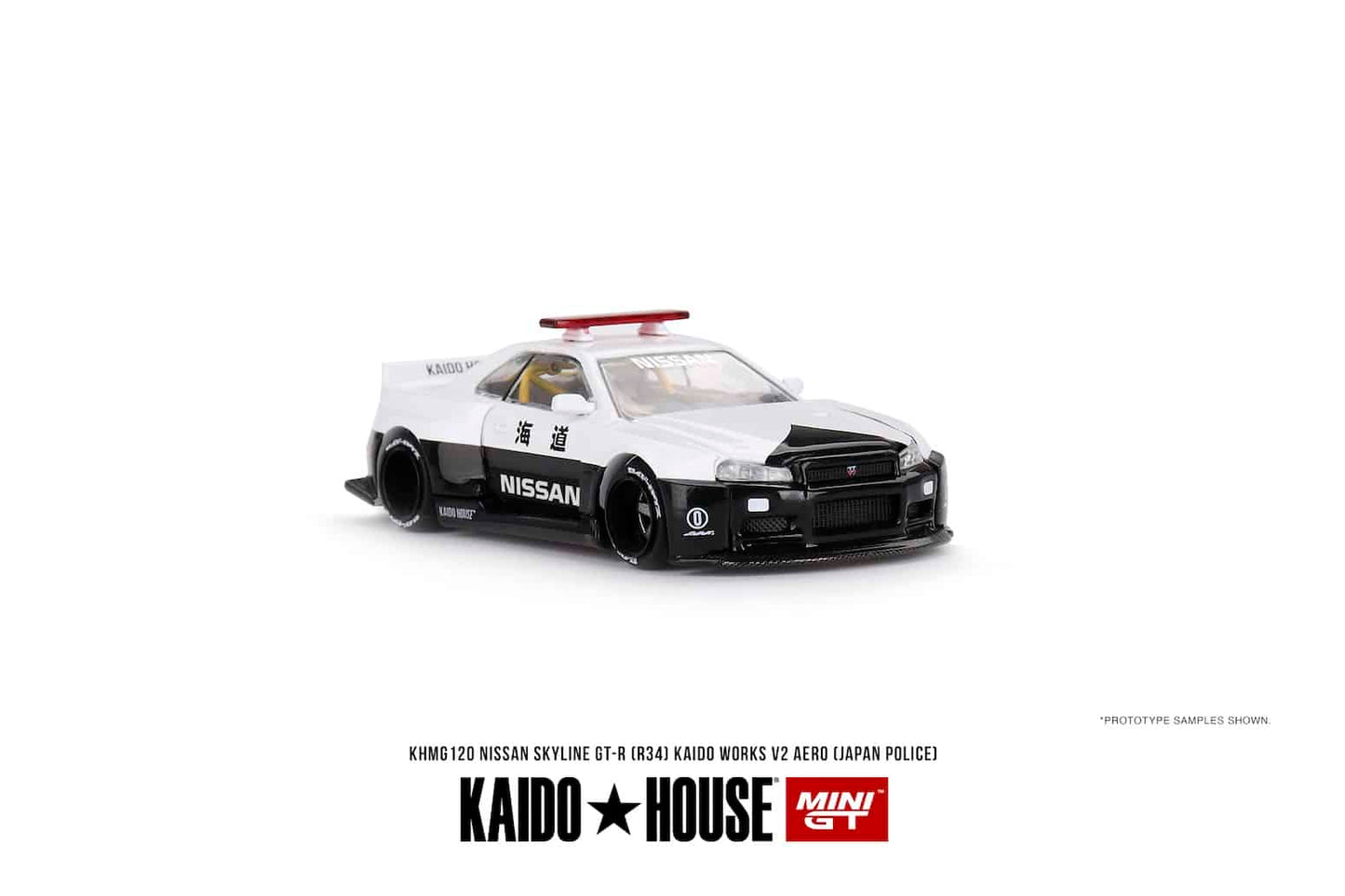 MINI GT x Kaido House #120 Nissan Skyline GT-R R34 Kaido Works (V2 Aero) Police