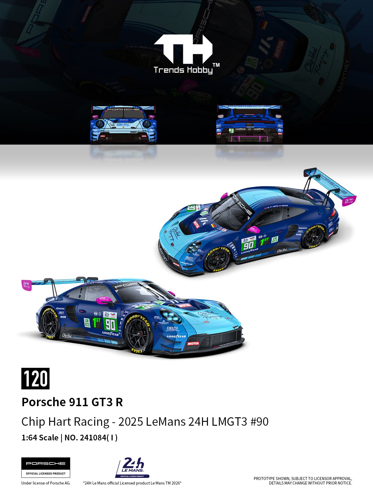Trends Hobby #120 Porsche 911 GT3 R Chip Hart Racing-2025 LeMans 24H LM GT3 #90