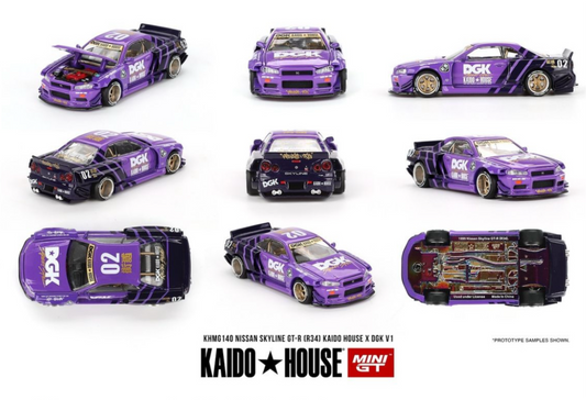 【Pre-Order】MINI GT x Kaido House #140 NISSAN SKYLINE GT-R (R34) KAIDO HOUSE X DGK V1