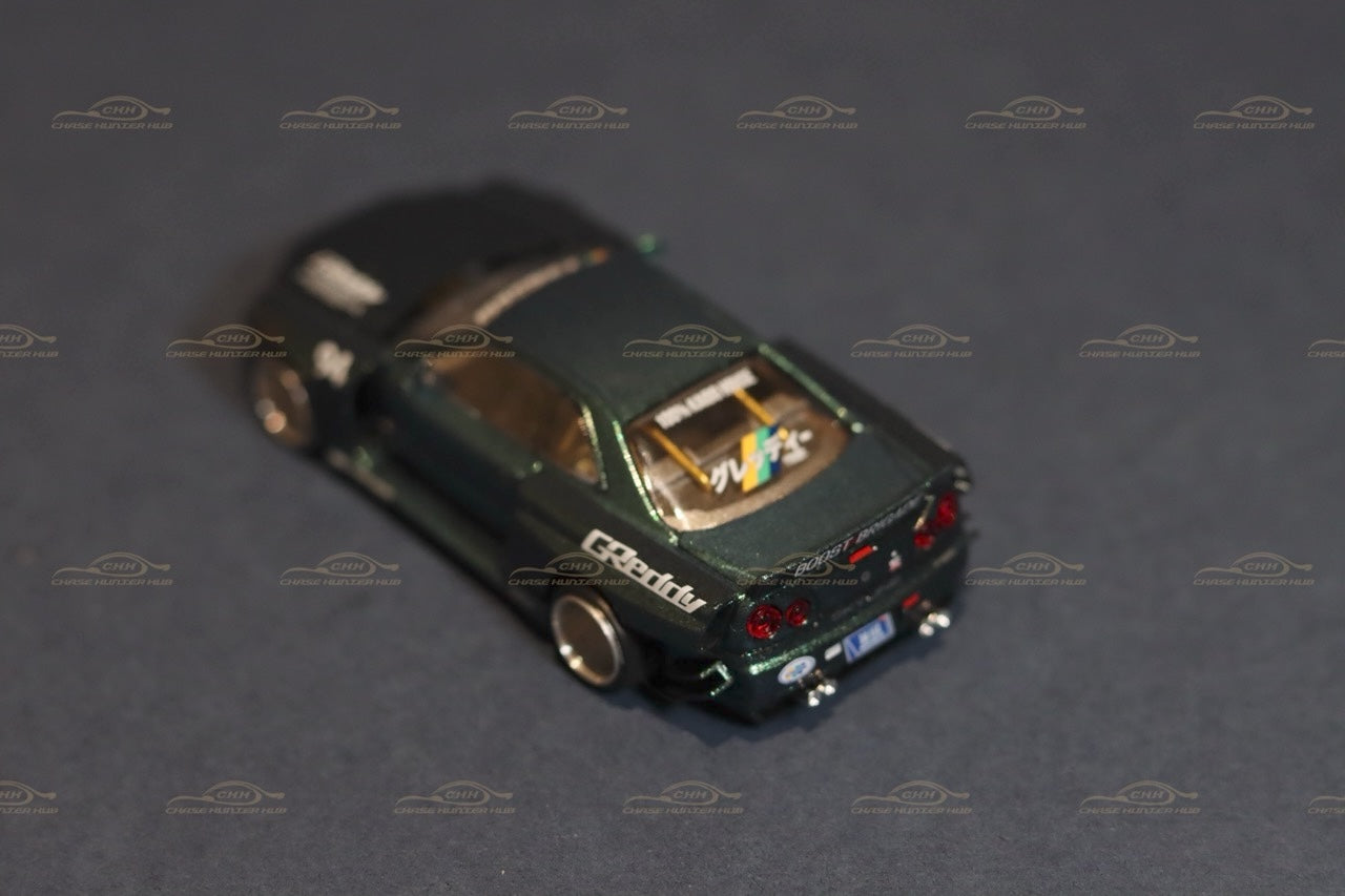 MINI GT x Kaido House #074 Nissan Skyline GT-R (R34) Kaido Works V1 Dark Green