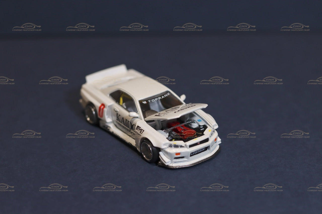 MINI GT x Kaido House #049 Nissan Skyline GT-R (R34) Kaido Works White