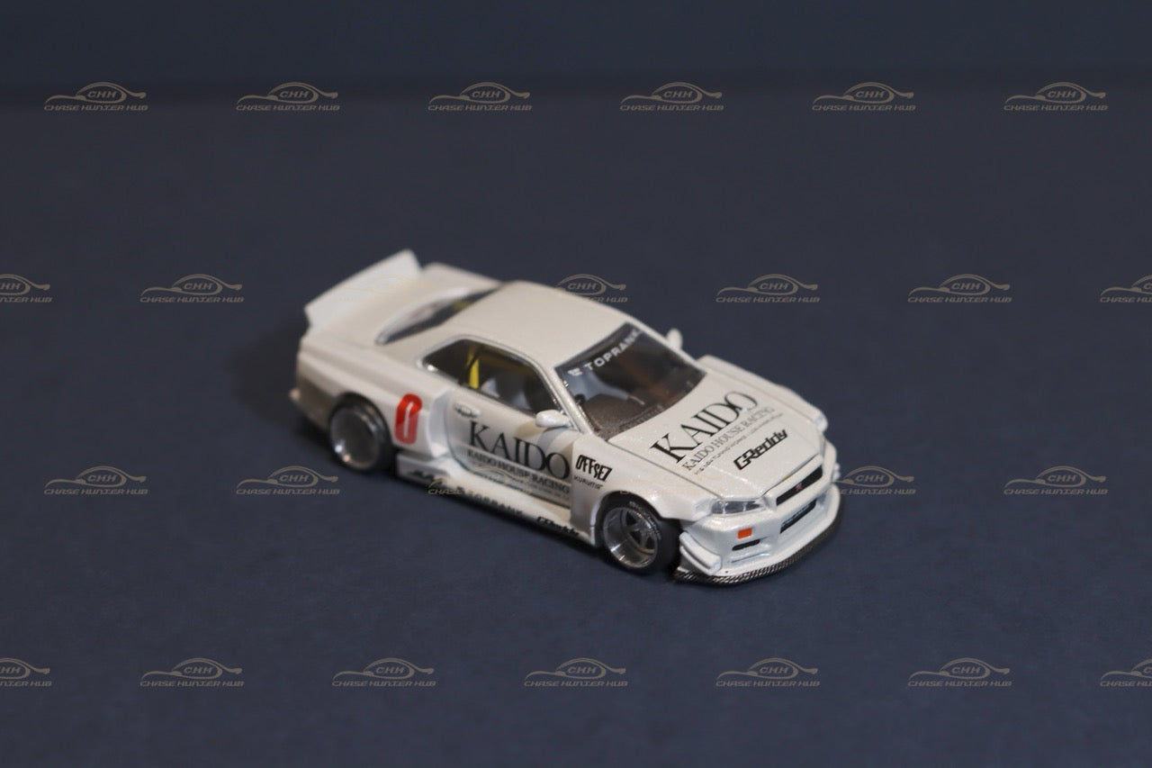 MINI GT x Kaido House #049 Nissan Skyline GT-R (R34) Kaido Works White