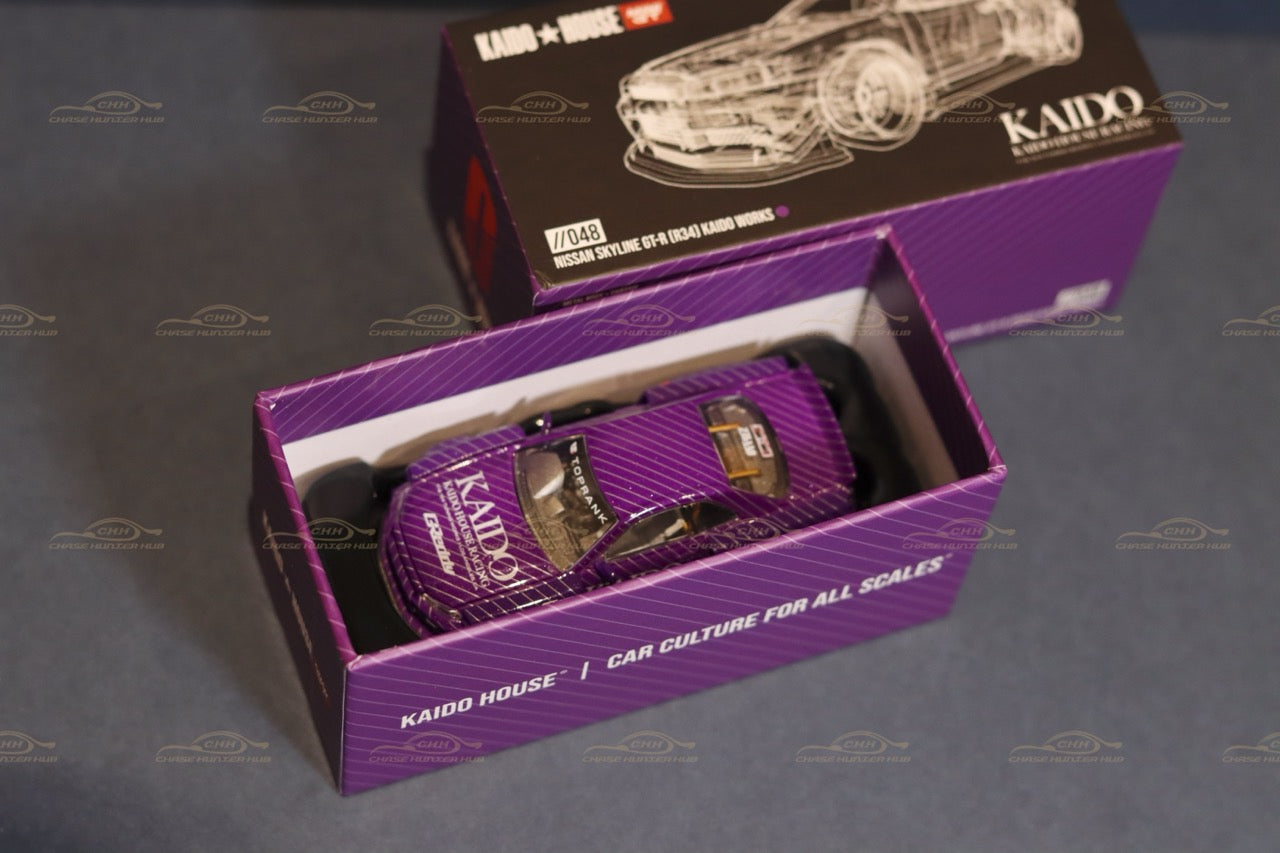 MINI GT x Kaido House #048 Nissan Skyline GT-R (R34) Kaido Works Purple