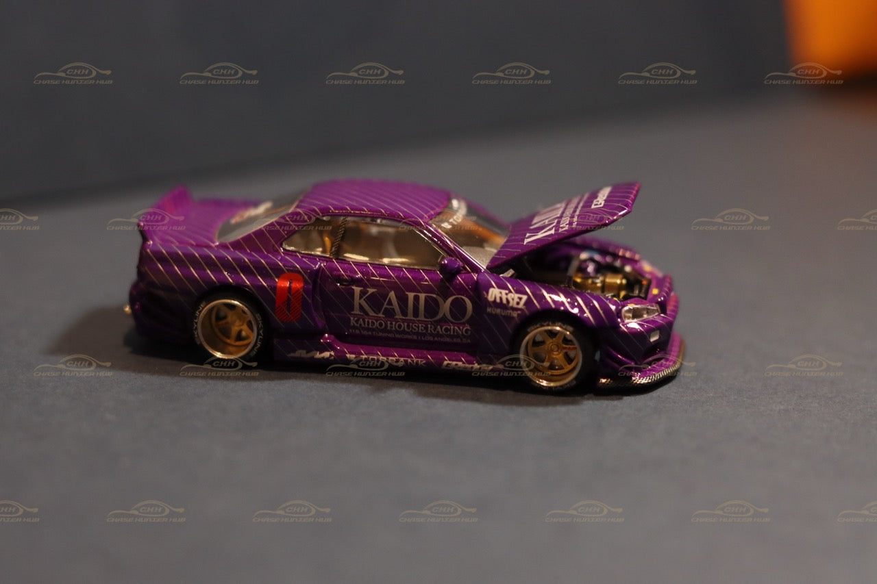 MINI GT x Kaido House #048 Nissan Skyline GT-R (R34) Kaido Works Purple