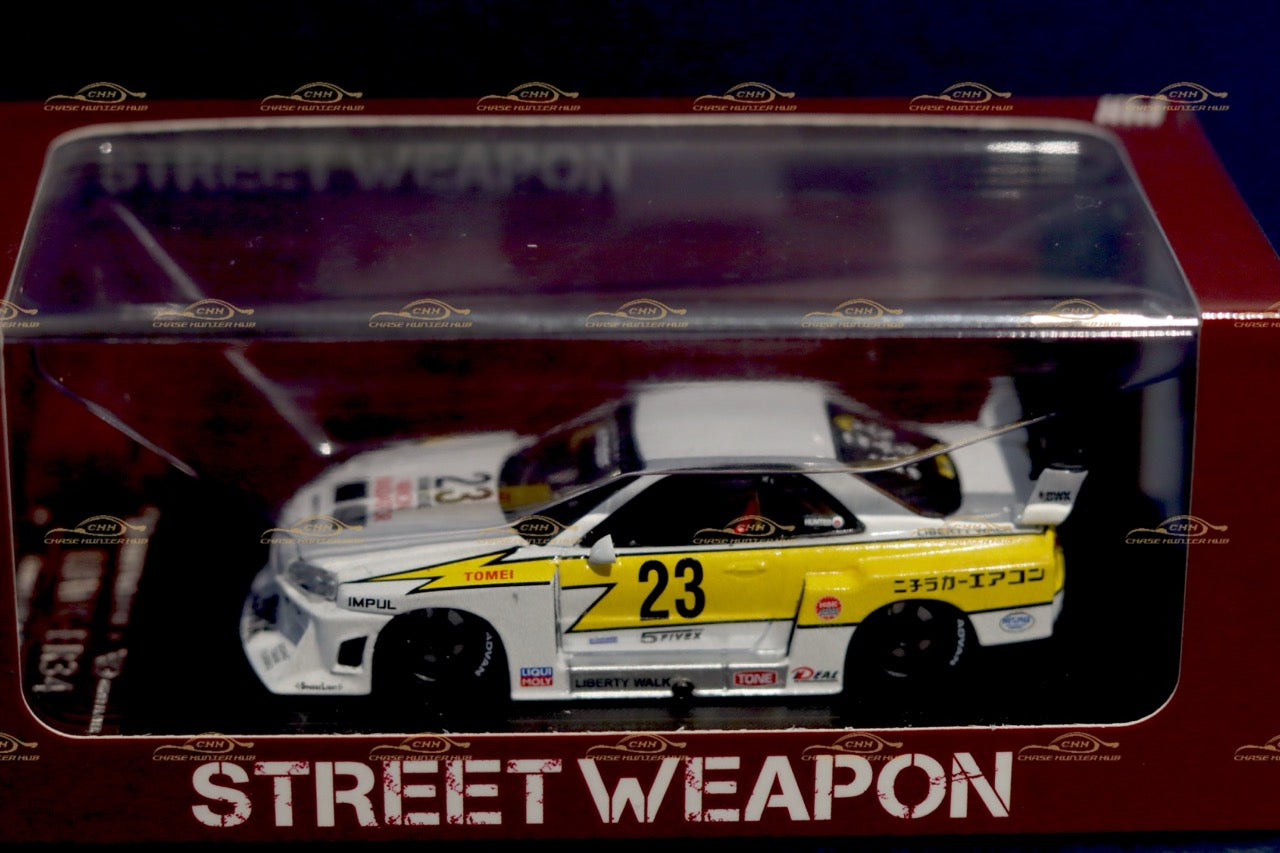 STREET WEAPON  1/64 NISSAN SKYLINE GT-R R34 LBWK - White/Yellow