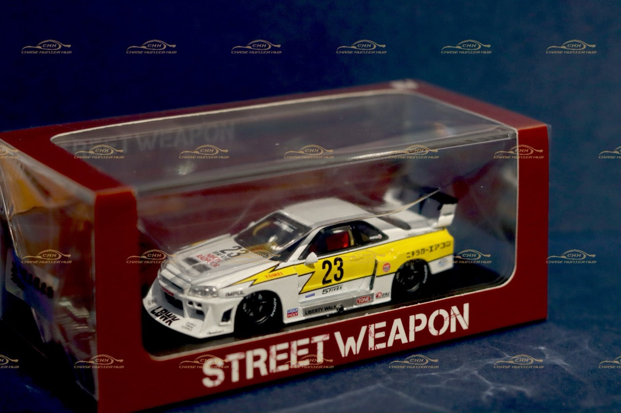 STREET WEAPON  1/64 NISSAN SKYLINE GT-R R34 LBWK - White/Yellow