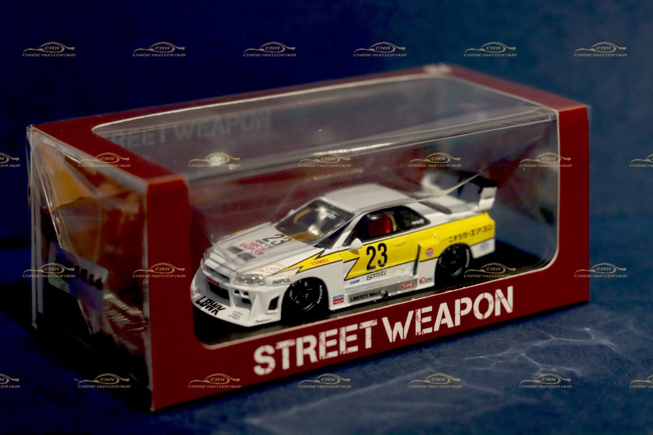 STREET WEAPON  1/64 NISSAN SKYLINE GT-R R34 LBWK - White/Yellow