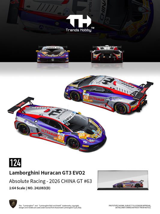 Trends Hobby #124 Lamborghini Huracan GT3 EVO2 Absolute Racing - 2026 CHINA GT #63