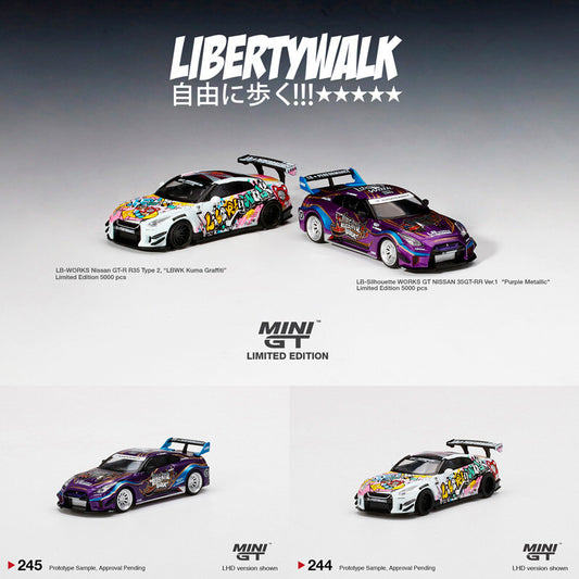 【Pre-Order】MINI GT 1:64 #244 & 245 LBWK Nissan GT-R R35 & GT-RR LBWK Kuma Set