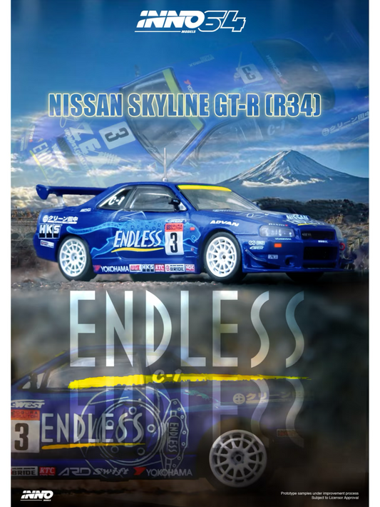 【PRE-ORDER】INNO64 1:64 Nissan Skyline GT-R (R34) #3 "ENDLESS ADVAN" Super Taikyu Series 2002 Winner