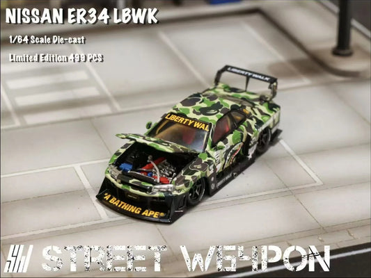 STREET WEAPON  1/64 NISSAN SKYLINE GT-R R34 LBWK - BAPE