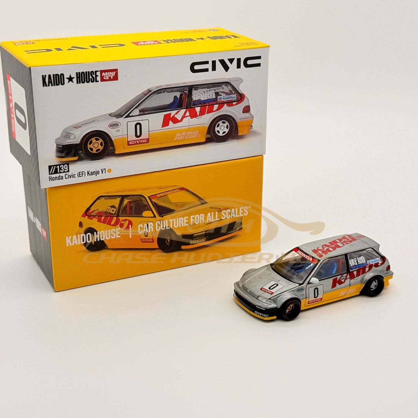 MINI GT x Kaido House #139 Honda Civic (EF) Kanjo V1 Yellow Chase