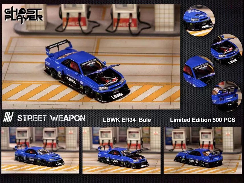 STREET WEAPON  1/64 NISSAN SKYLINE GT-R R34 LBWK - Blue