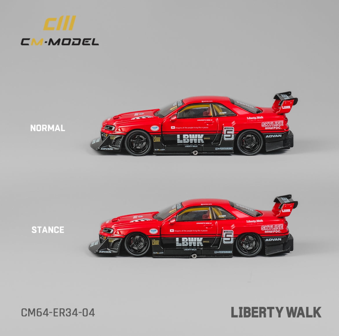 CM Model LBWK Nissan Skyline GTR34 Red/Black