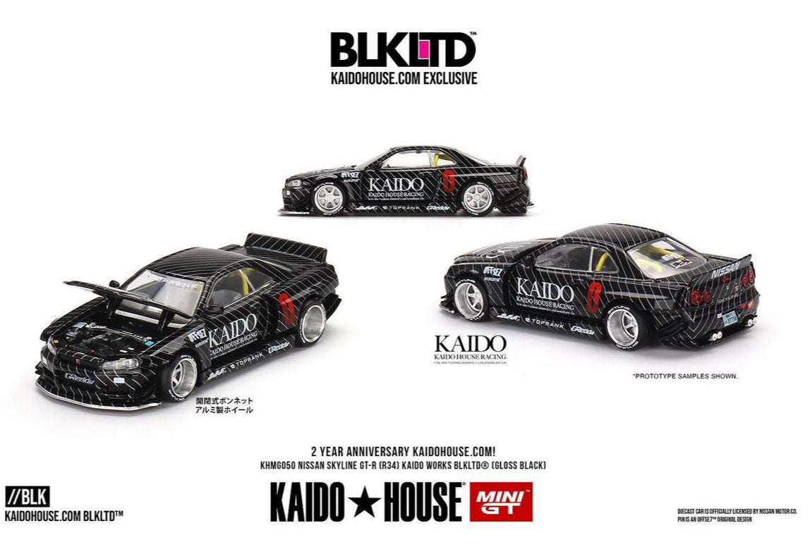 MINI GT x Kaido House 2 Year Anniversary Nissan Skyline GTR34 Blaack