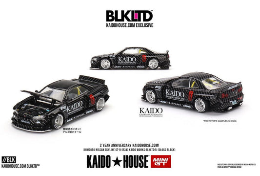 MINI GT x Kaido House 2 Year Anniversary Nissan Skyline GTR34 Blaack