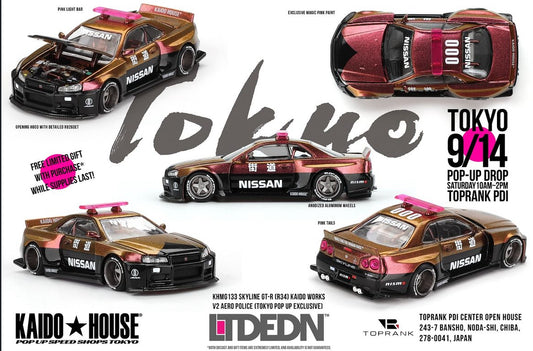 MINI GT x Kaido House Nissan Skyline GTR34 Police Car Tokyo Pop UP