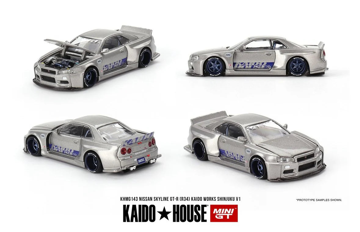 Mini GT x Kaido House #143 1:64 Nissan Skyline GT-R (R34) Kaido Works Shinjuku V1