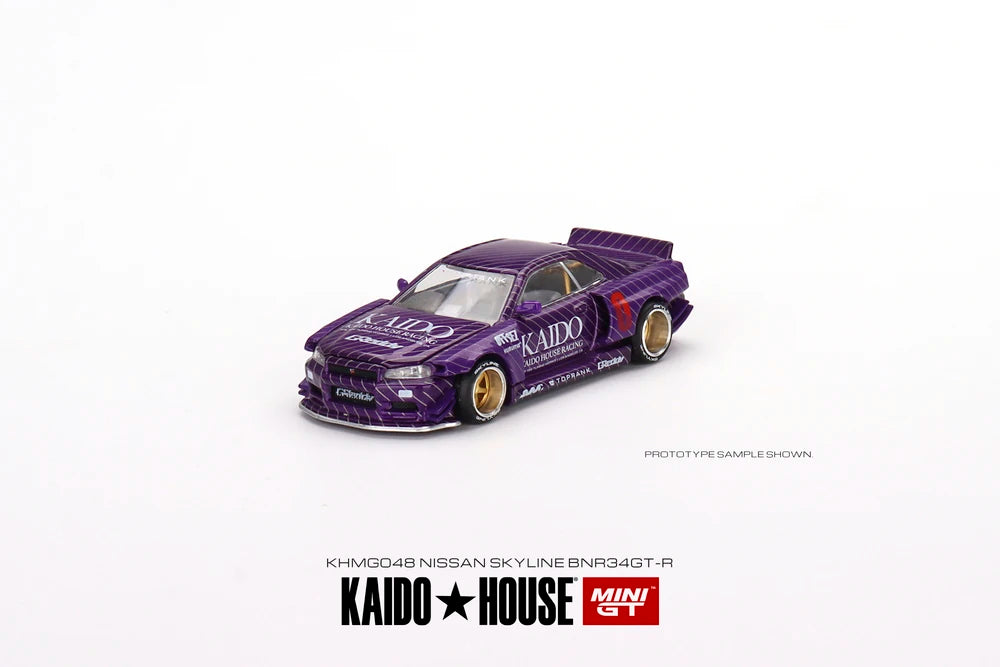 MINI GT x Kaido House #048 Nissan Skyline GT-R (R34) Kaido Works Purple