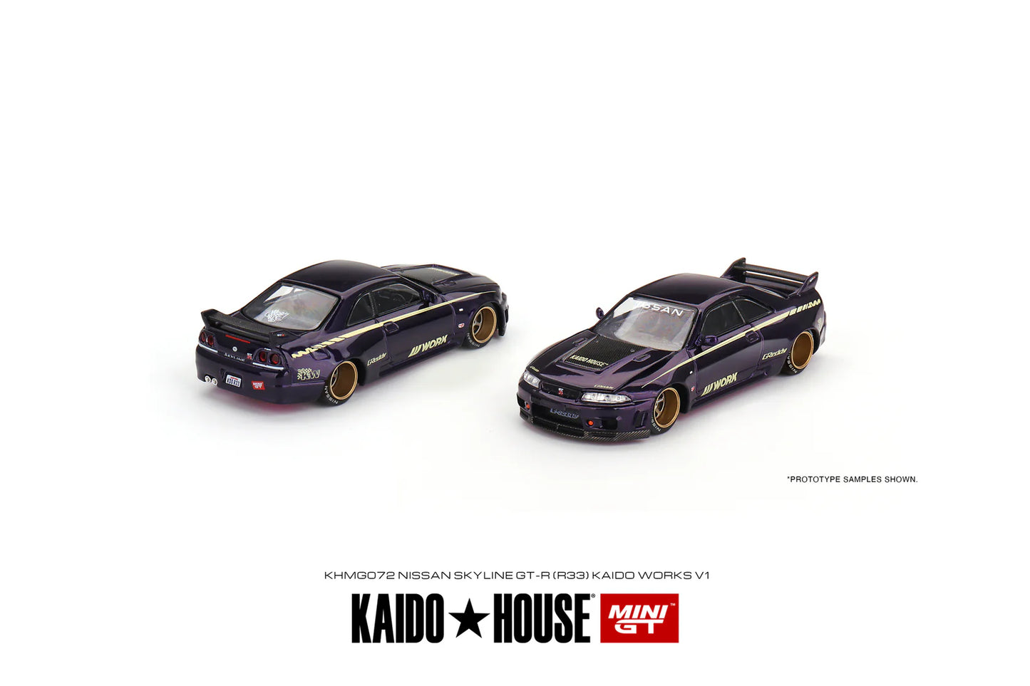 Mini GT x Kaido House #072 Nissan Skyline GT-R (R33) Kaido Works V1 Purple