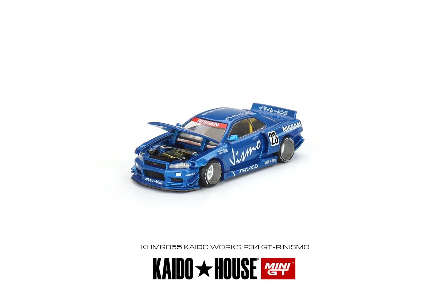 MINI GT x Kaido House #055 Nissan Skyline GT-R (R34) Kaido Works V3 Blue