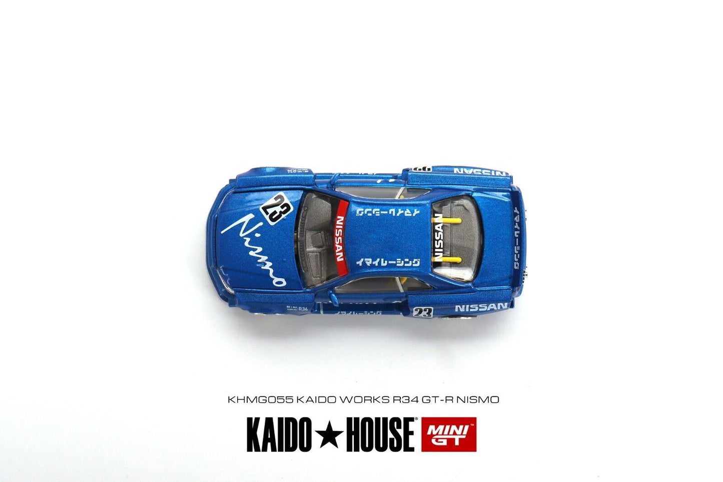 MINI GT x Kaido House #055 Nissan Skyline GT-R (R34) Kaido Works V3 Blue