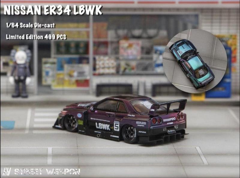 STREET WEAPON  1/64 NISSAN SKYLINE GT-R R34 LBWK - MAGIC PURPLE